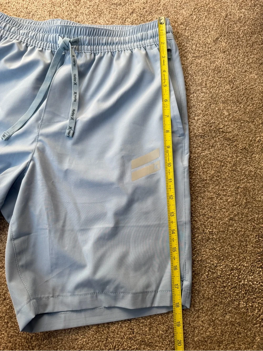 Hurley Men’s S 18” Volley Swim Shorts Mineral Blue Stretch Swim Trunks